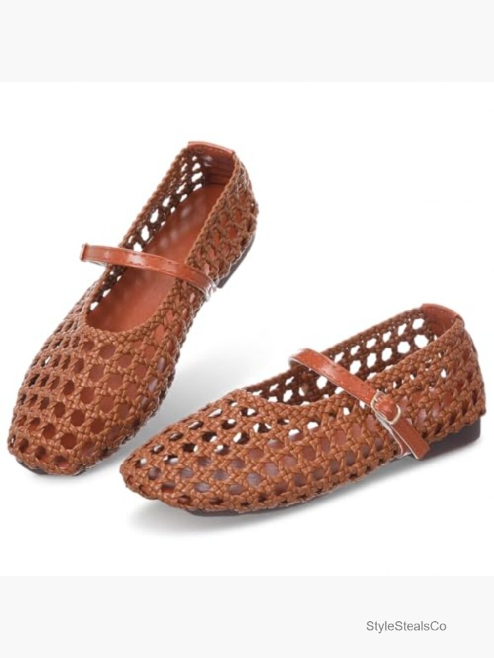 Woven Mary Jane Flats Ballet Mesh Square Toe Buckle Strap Work Flats Comfort - Picture 4 of 7